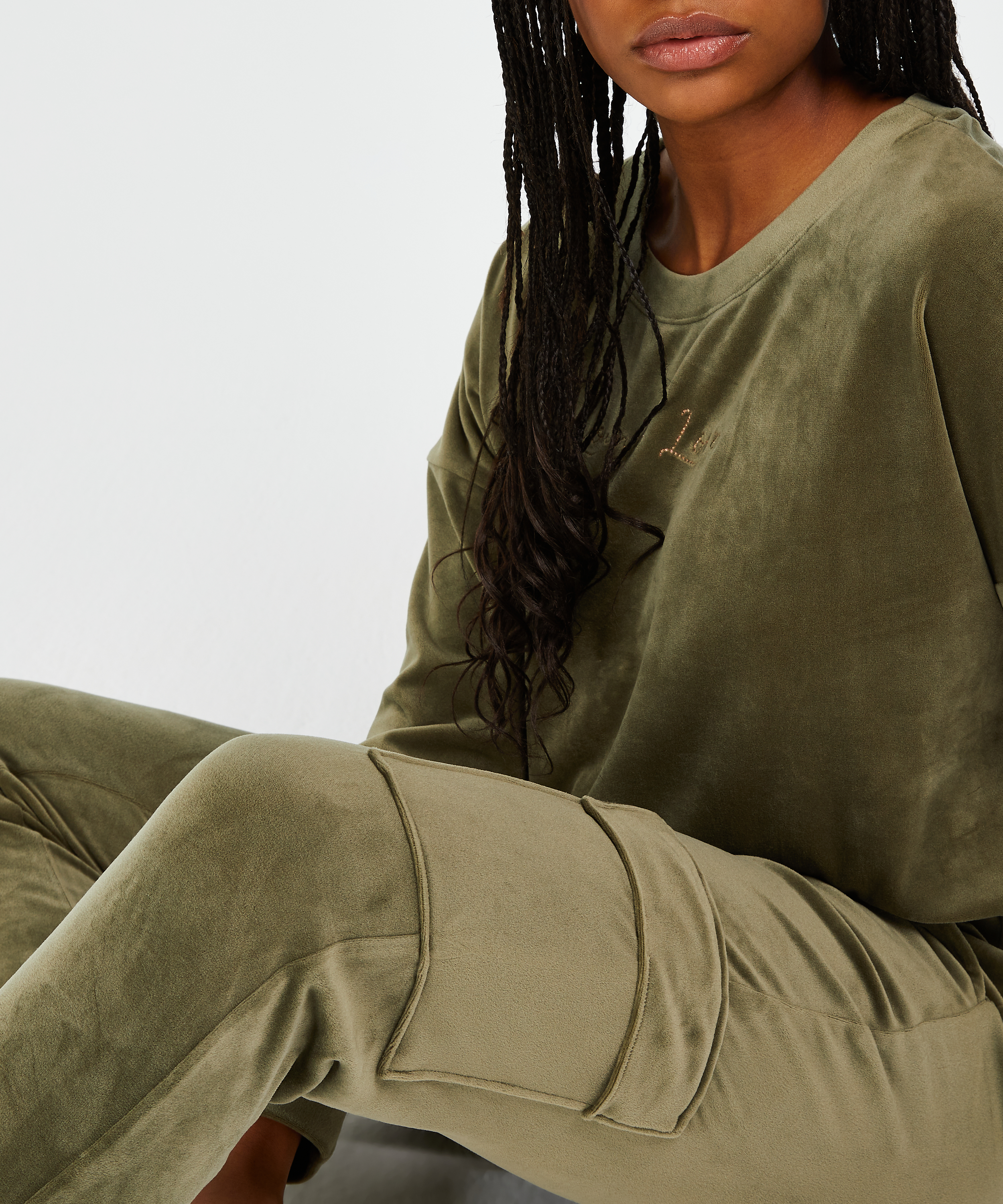 Joggingbyxor Velour Cargo, gr&ouml;n, main