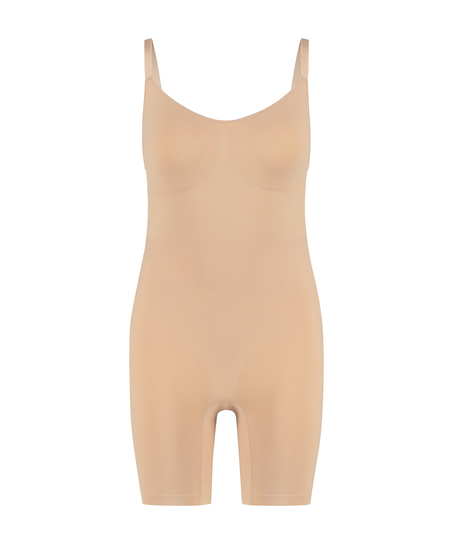 En sömlös bodysuit med högt skurna ben, Beige