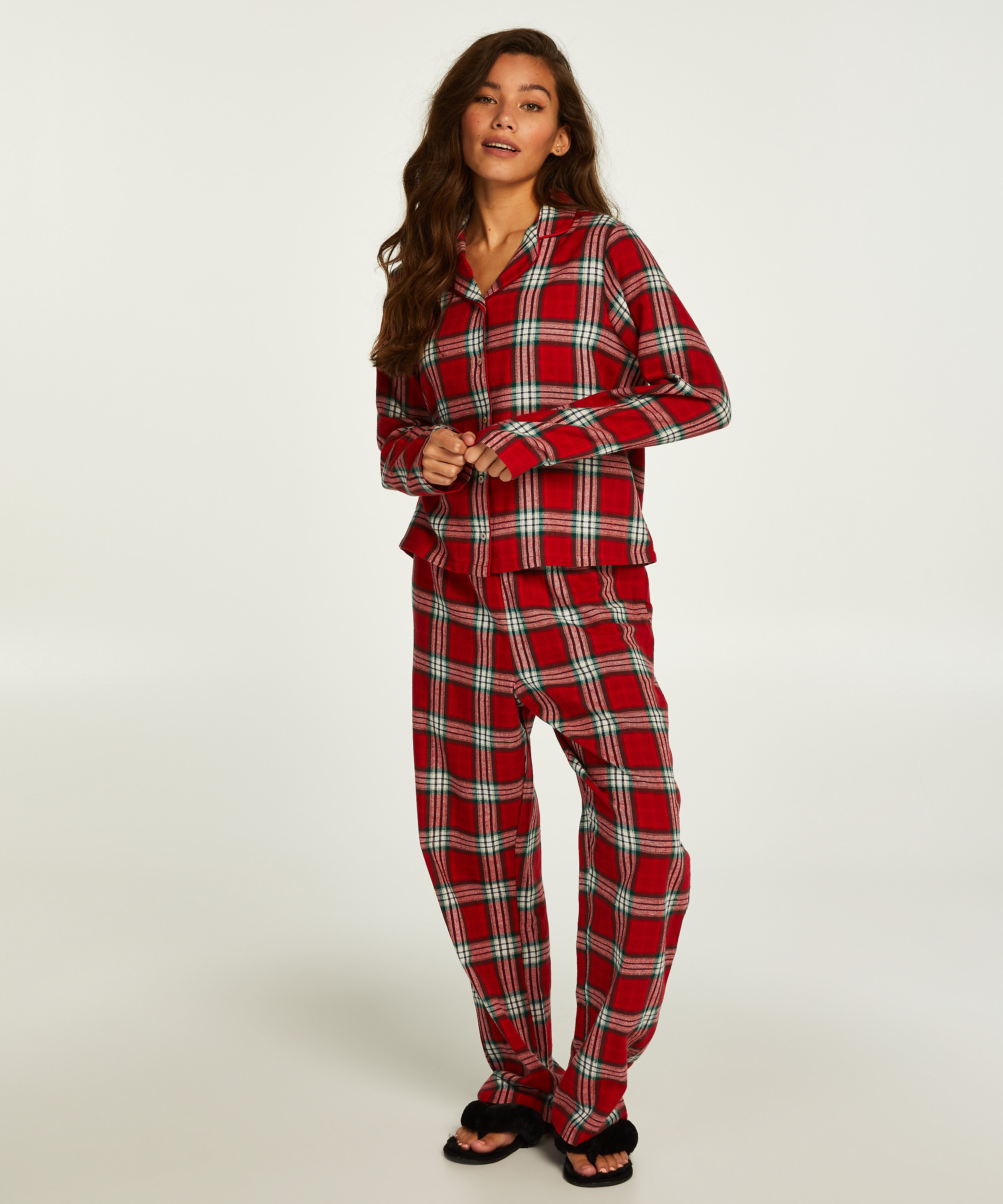 Pyjamasset i rutig twill, röd, main