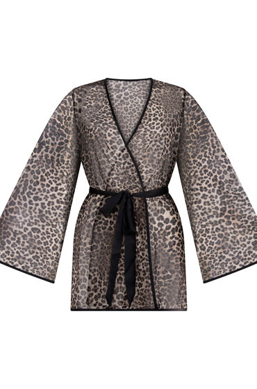 Hunkemöller Kimono i leopard-mesh Svart
