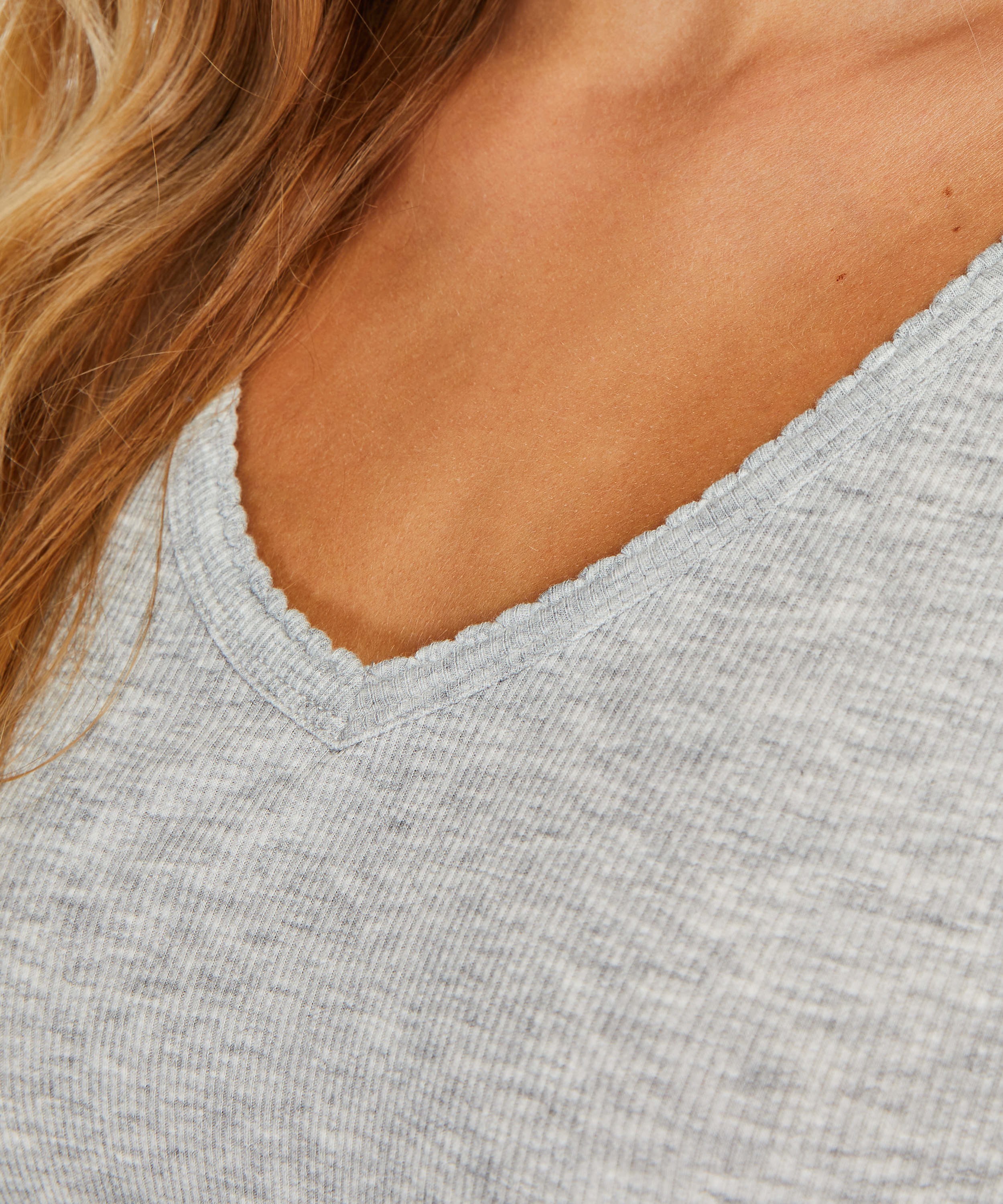 Kortärmad pyjamaströja i ribbtyg., Grå, main