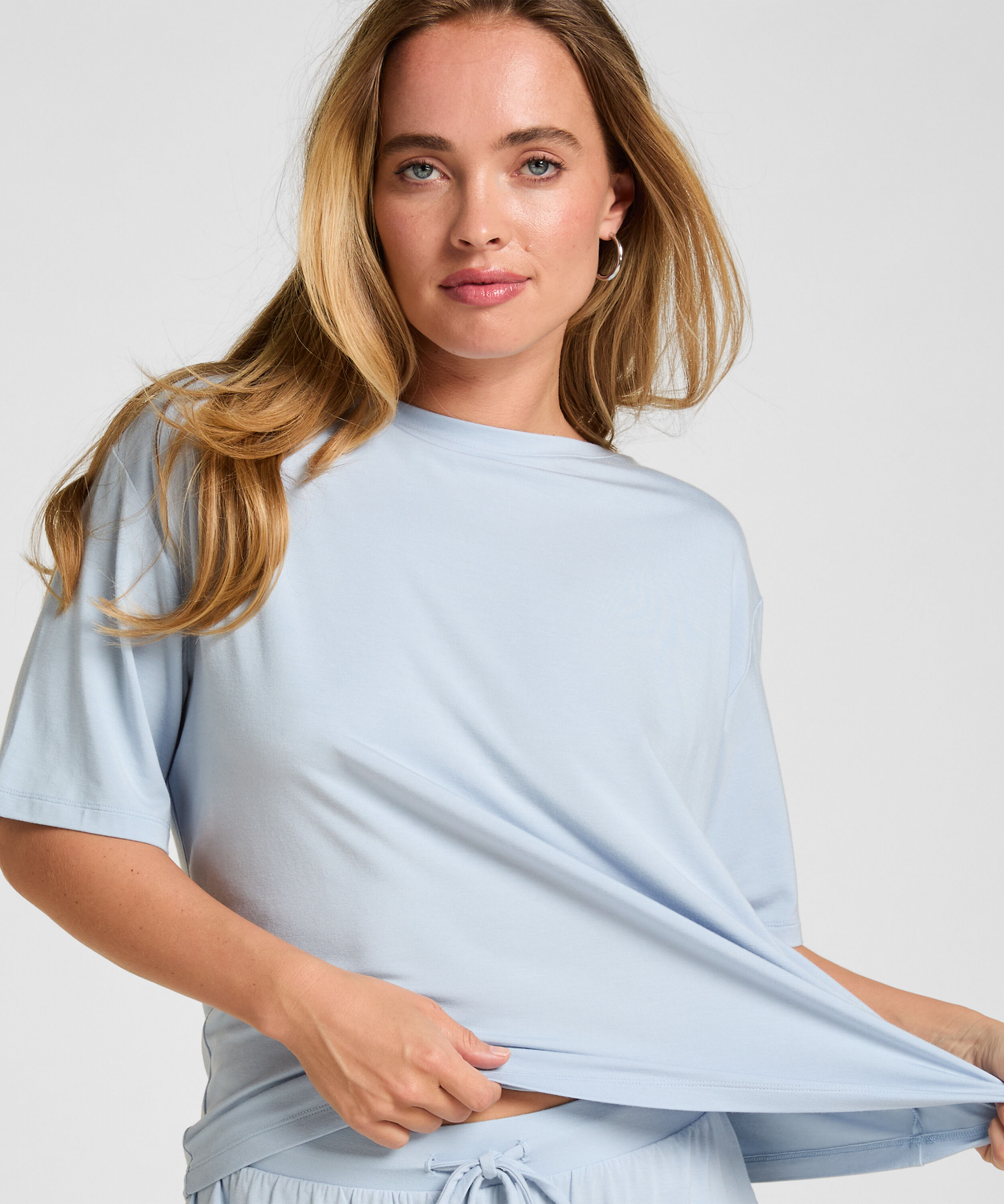Pyjamas Set Randig Henley, Blå