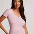 Ribbad kortärmad topp, Rosa