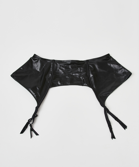 Läderliknande strumpeband från Private-kollektionen, Svart