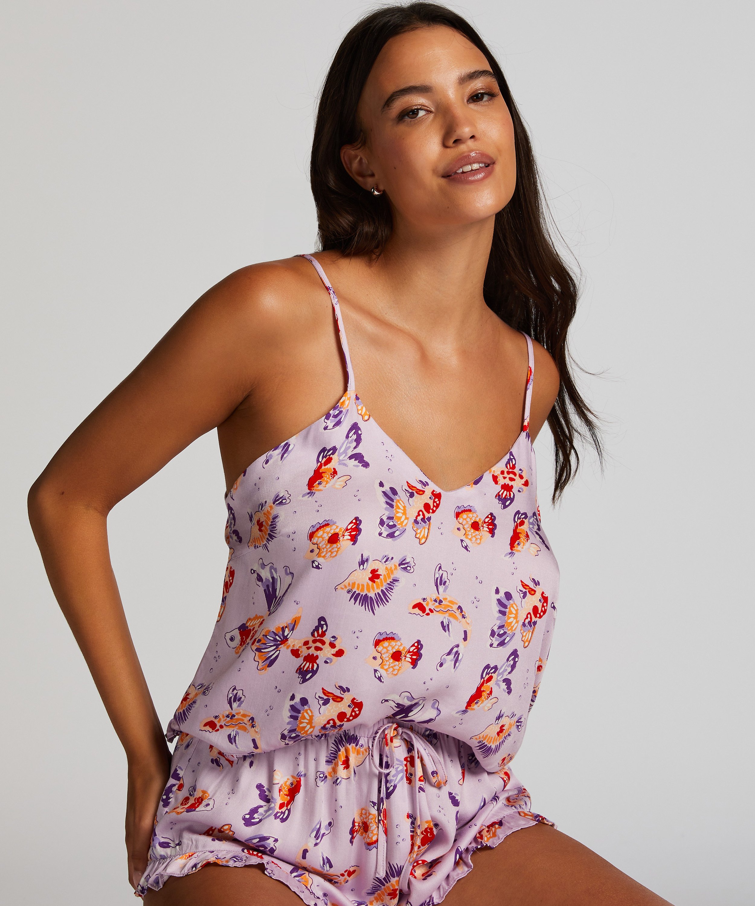 Satin pyjamasshorts, Lila, main