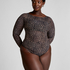 Tara Leopard l&aring;ng&auml;rmad body, Svart