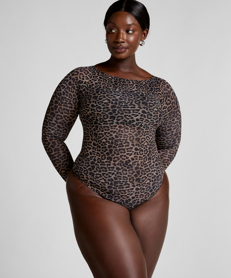 Tara Leopard l&aring;ng&auml;rmad body, Svart