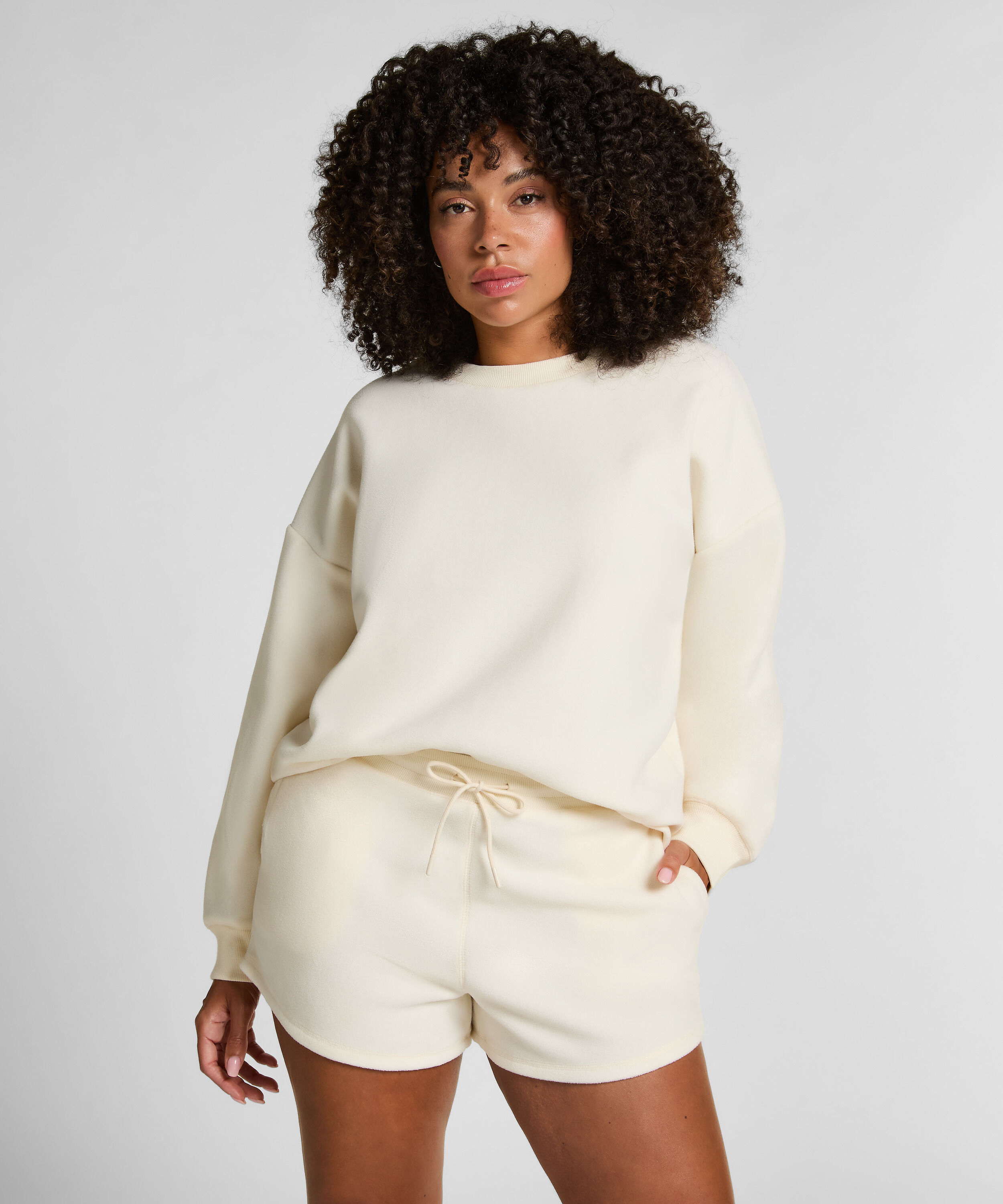 Sportiga fleece-shorts, Vit