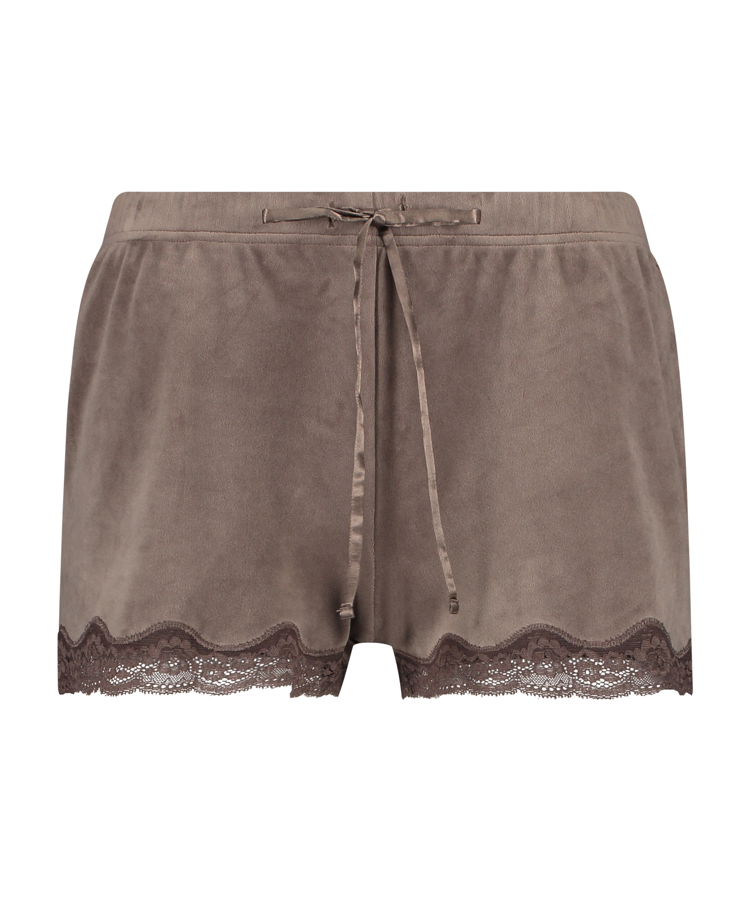 Shorts i sammet och spets, Brun, main