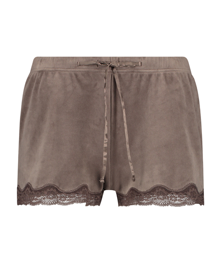 Shorts i sammet och spets, Brun