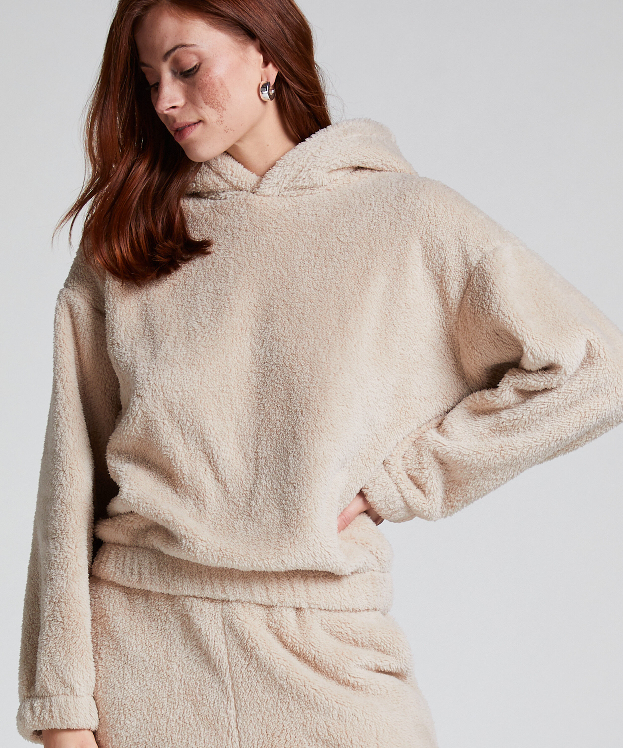 Mysig hoodie i fleece, Beige