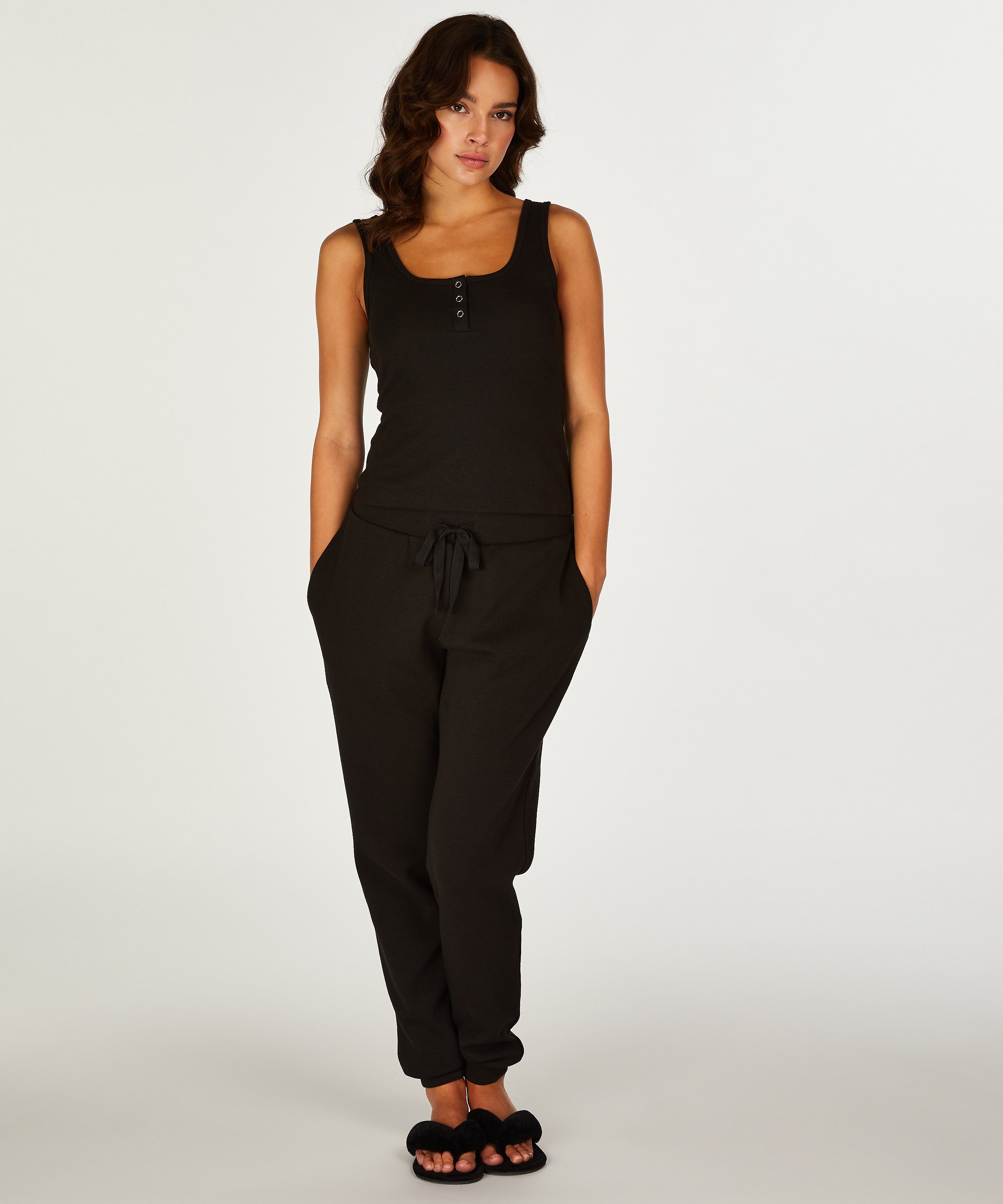 Kort&auml;rmad ribbad topp, Svart, main