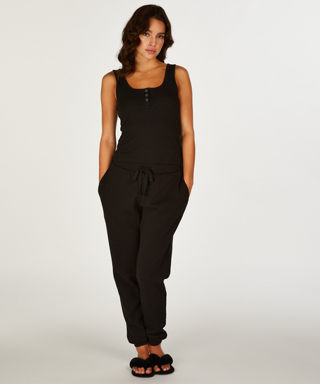 Kort&auml;rmad ribbad topp, Svart