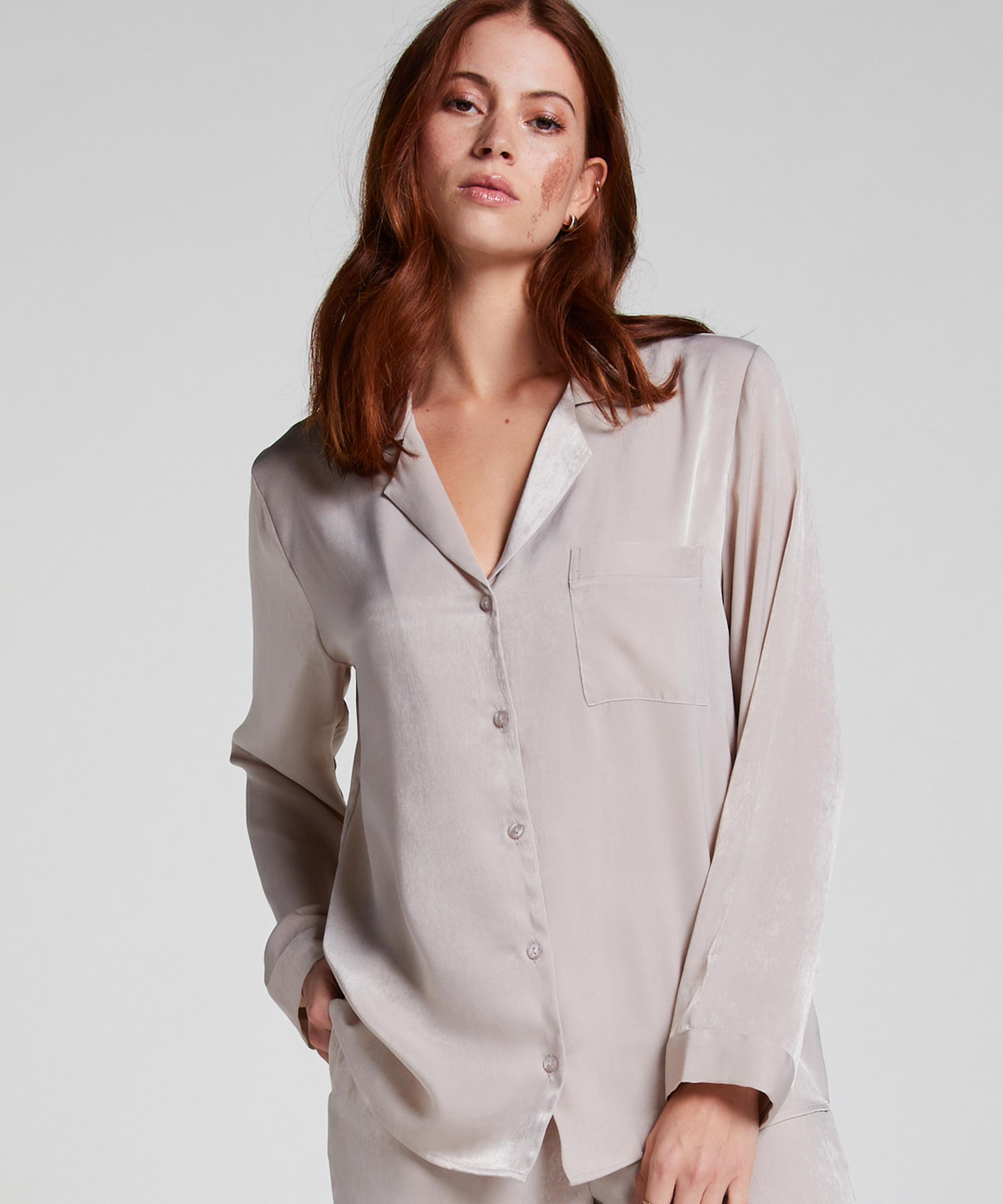 Långärmad jacka i satin, Beige, main