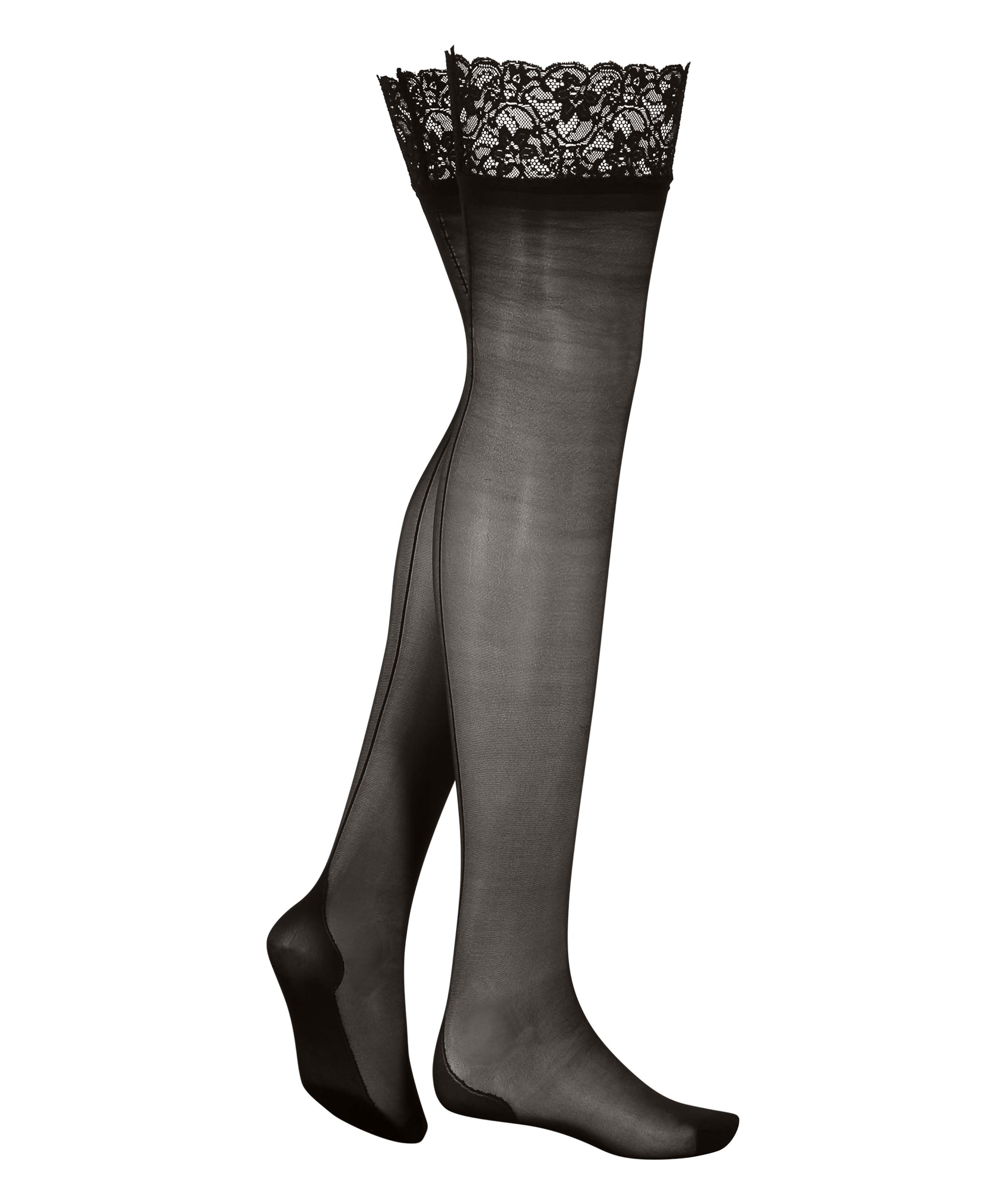 Lace Backseam 15-denier stockings, Svart, main