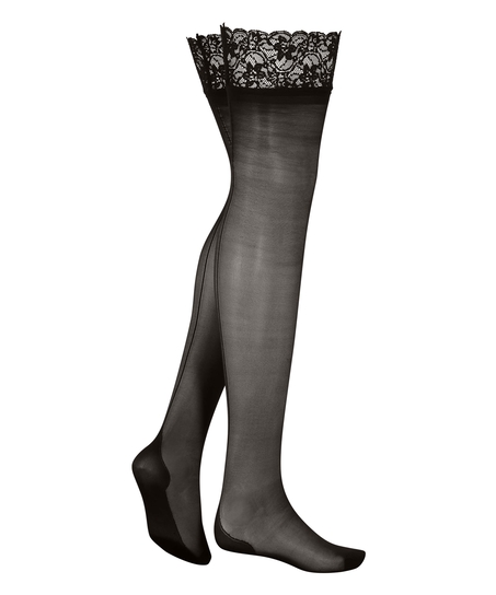 Lace Backseam 15-denier stockings, Svart