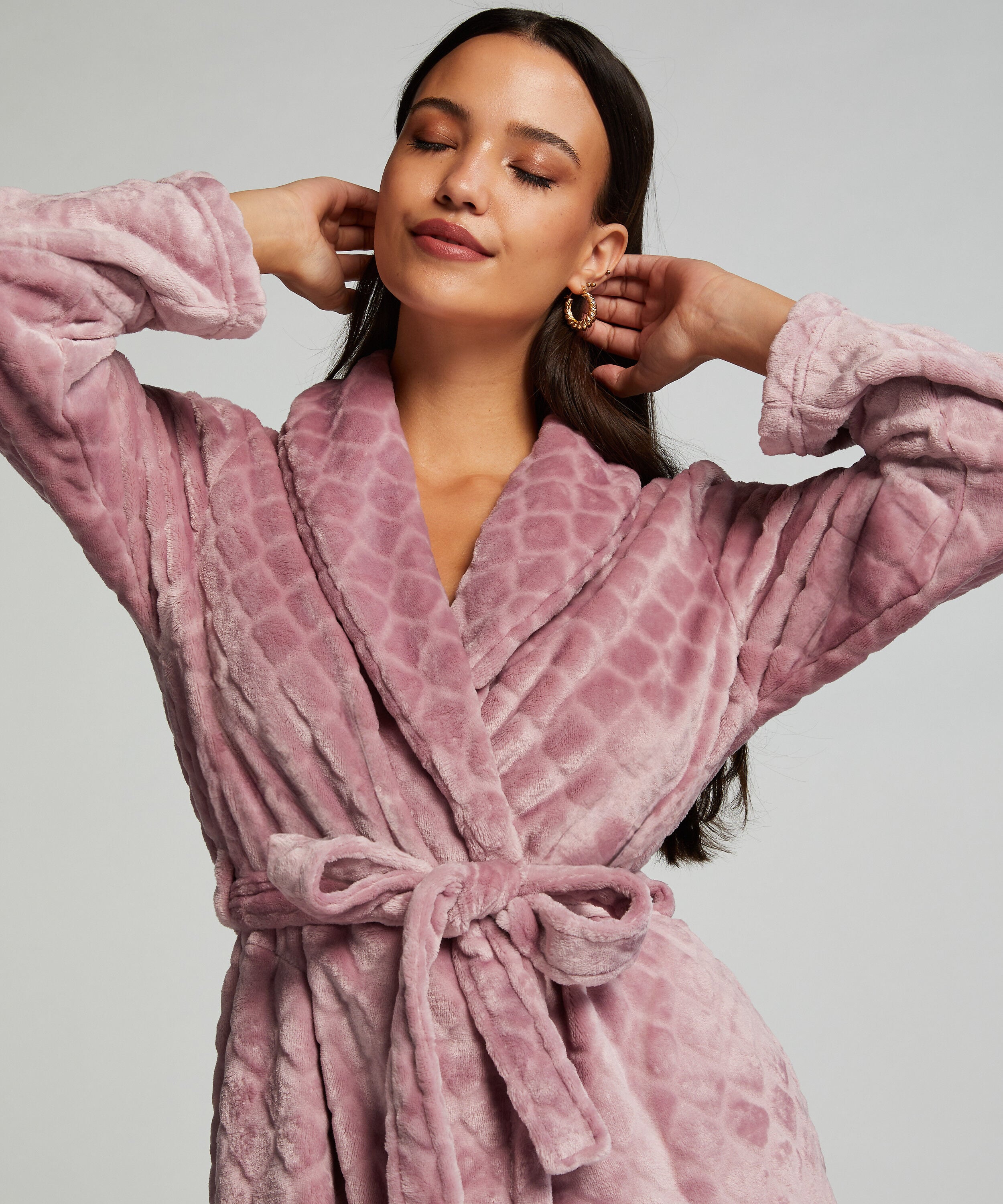 Ribbad badrock av fleece kort, Lila