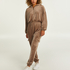Jumpsuit-hoodie i velour, Brun