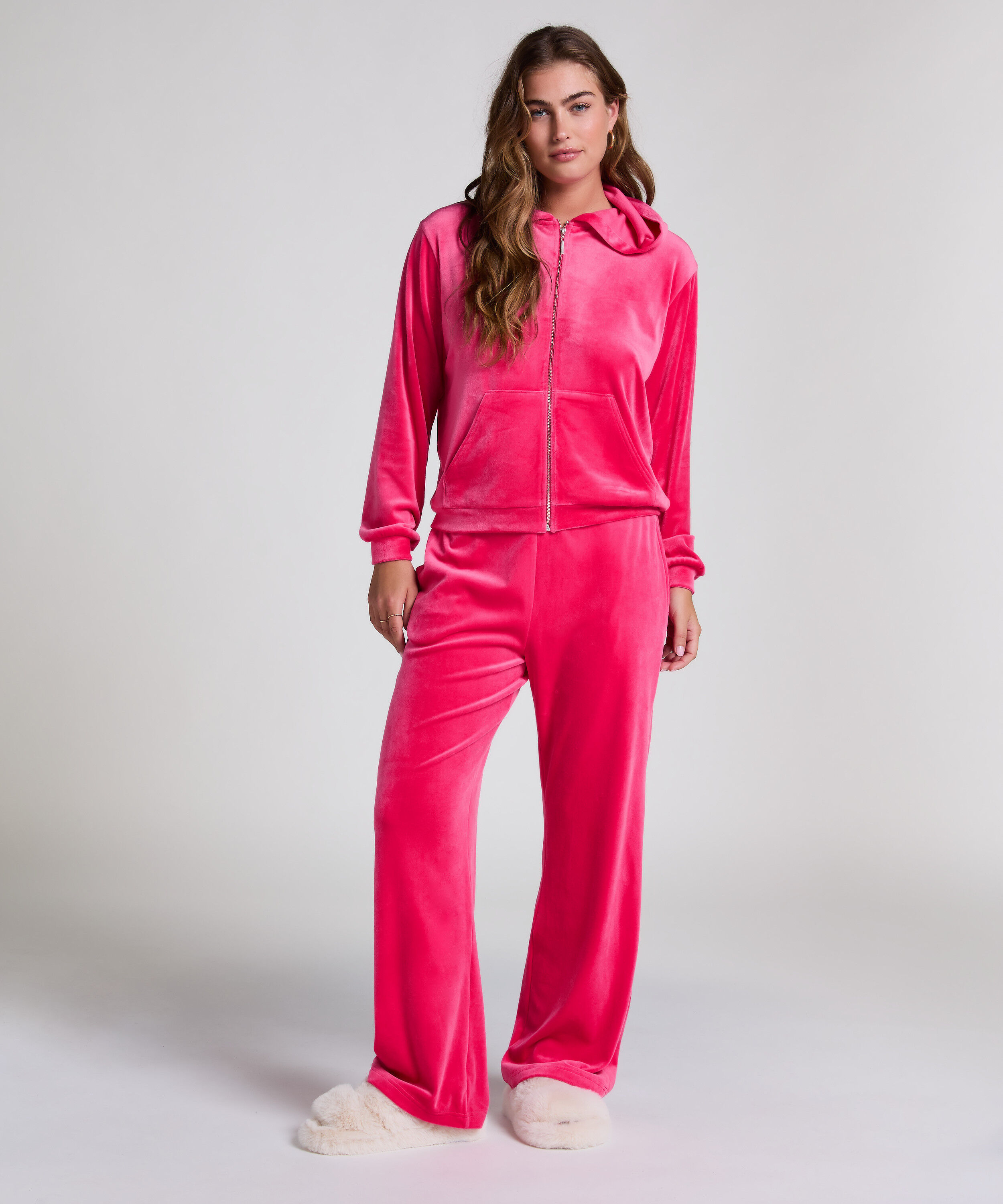 Pyjamasbyxor i velour, Rosa