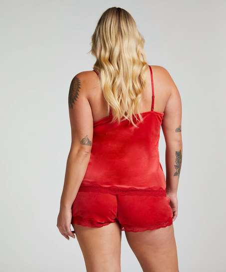 Shorts i sammet och spets, R&ouml;d