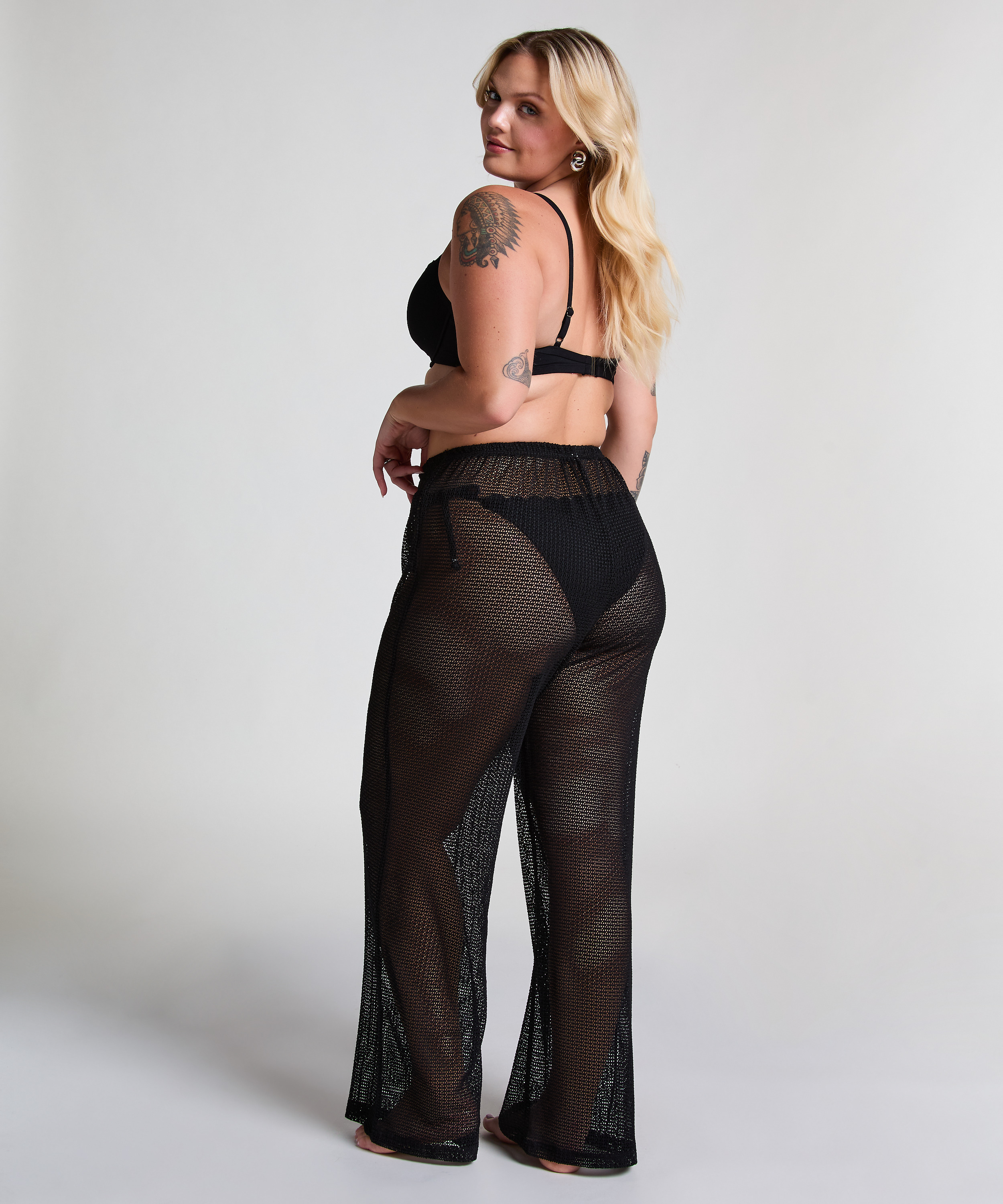 Stickade strandbyxor, Svart, main