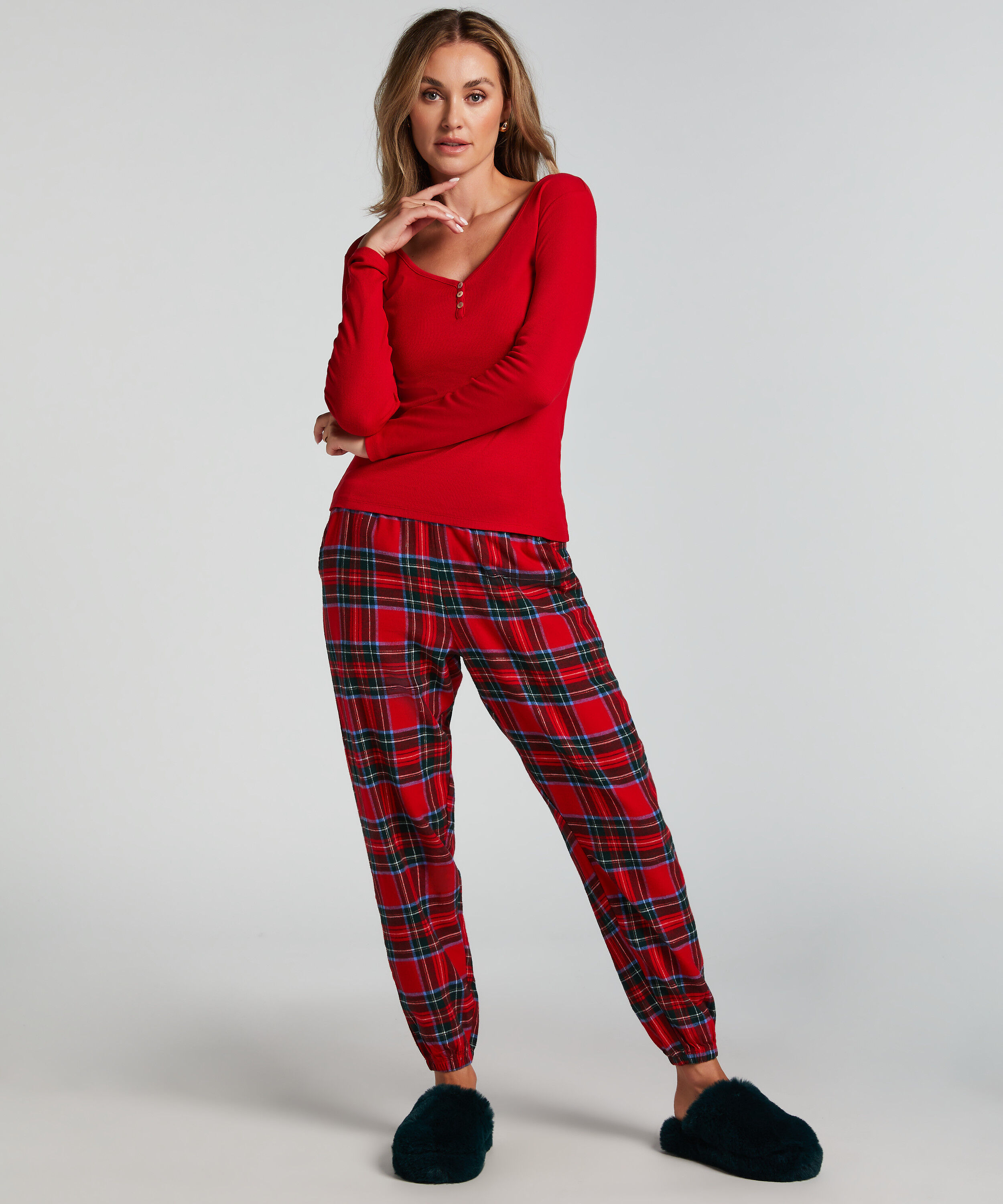 Pyjamasbyxori flanell, Röd