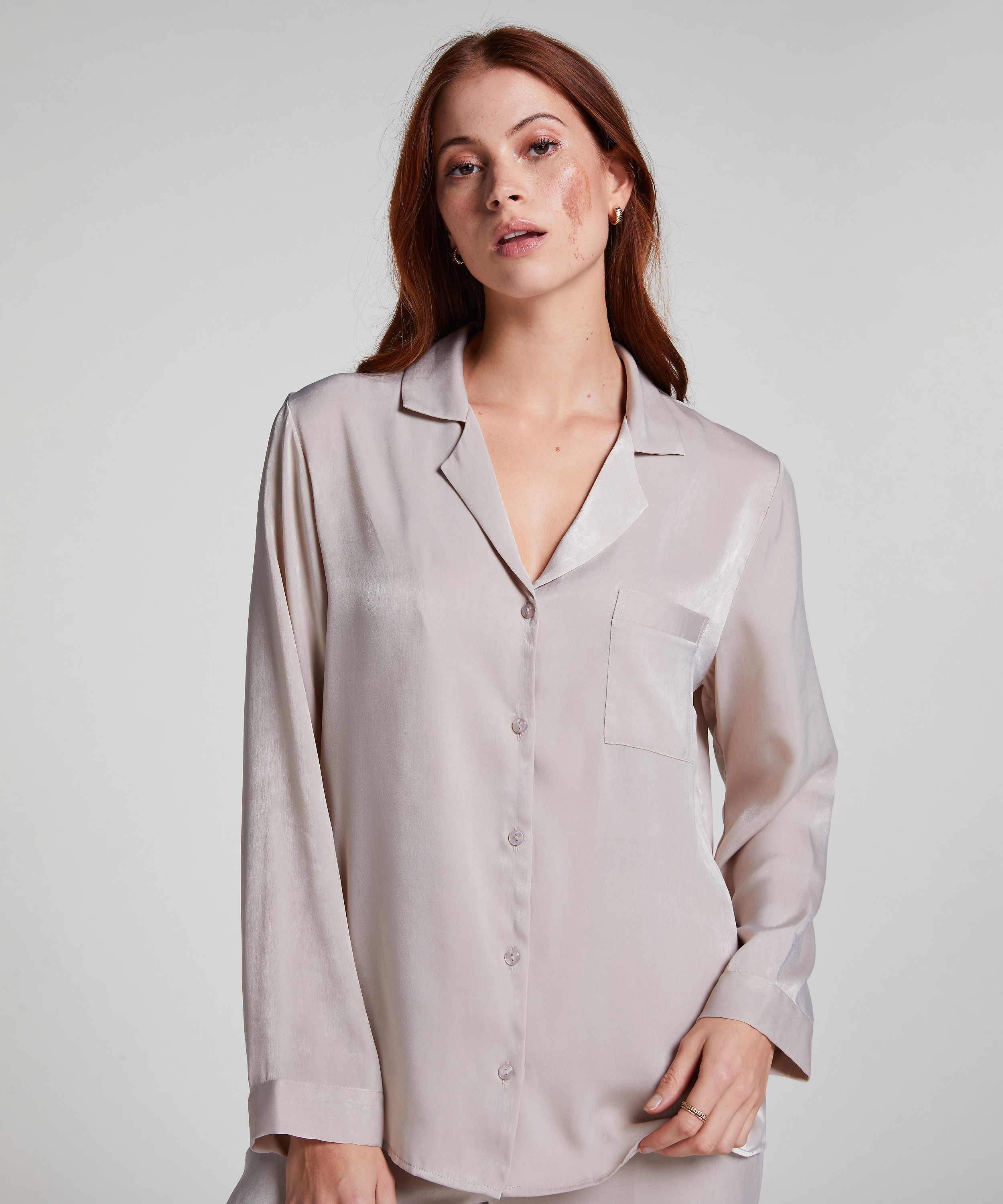 Långärmad jacka i satin, Beige, main