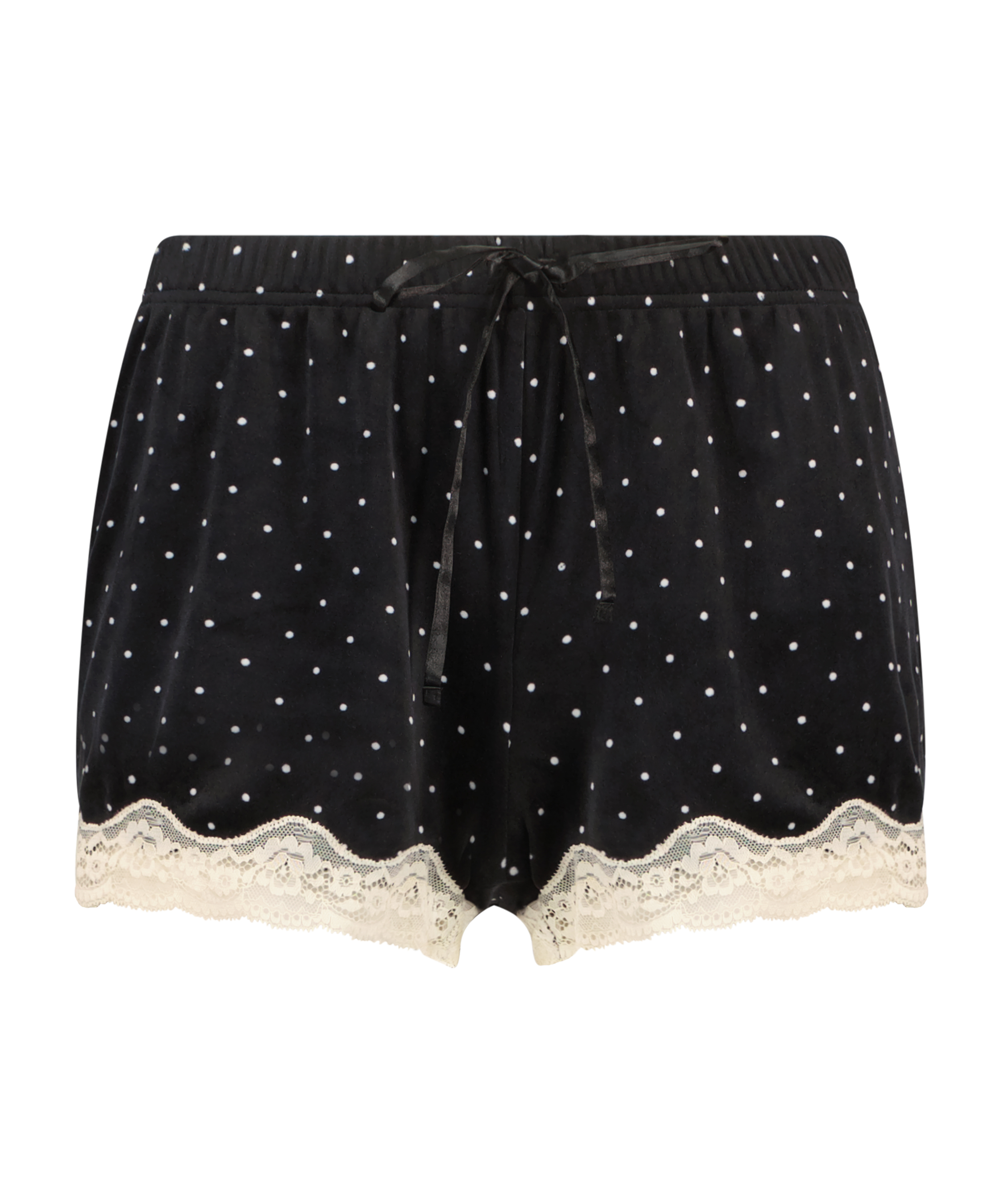 Shorts Velour Lace, Svart, main
