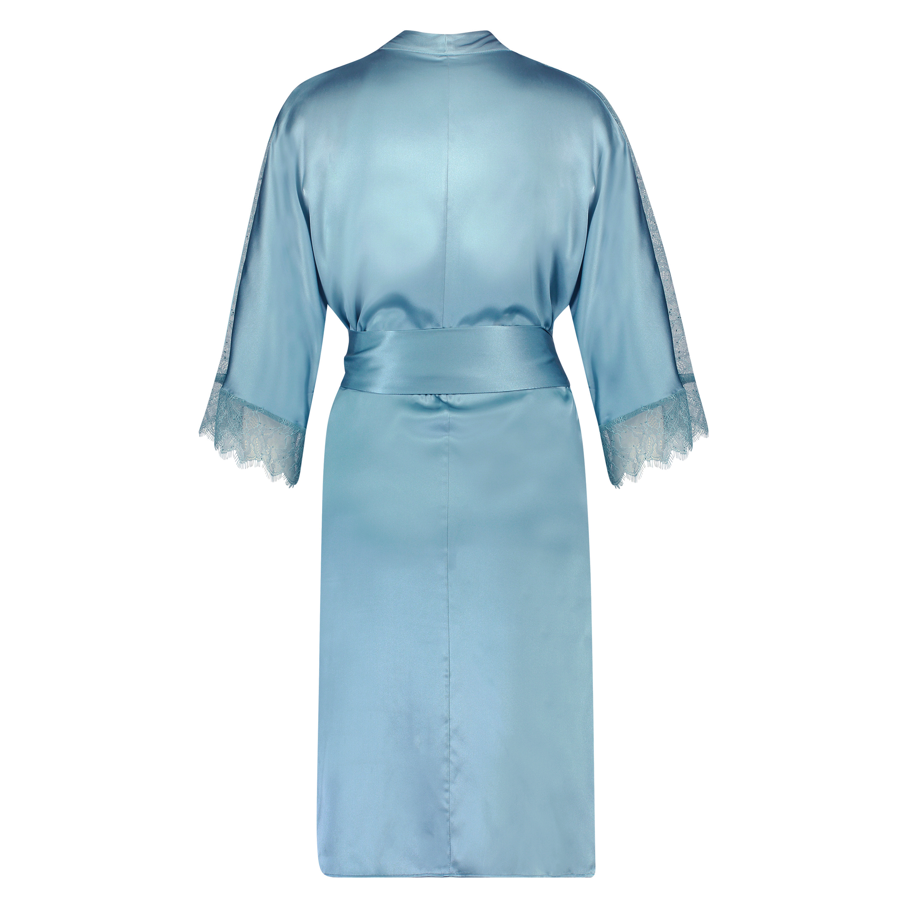 Kimono i silke och spets, Blå, main