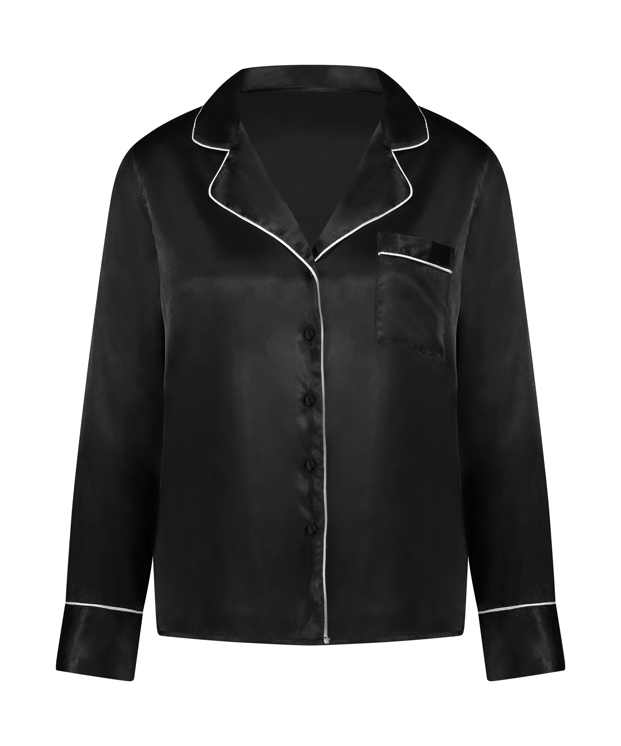 Långärmad jacka i satin, Svart, main