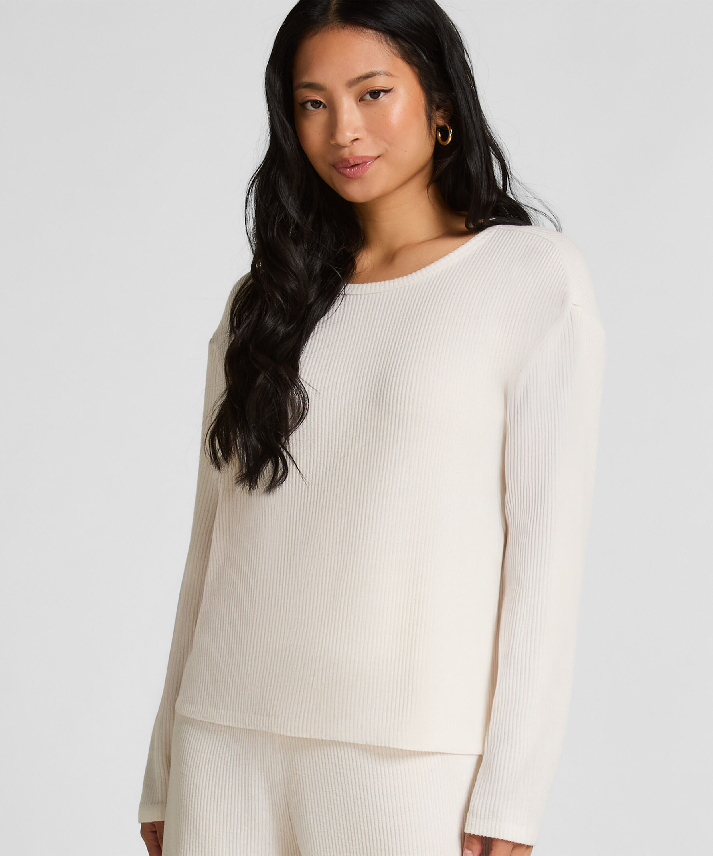 Långärmad pyjamastopp Jersey, Vit Långärmad pyjamastopp Jersey, Vit
