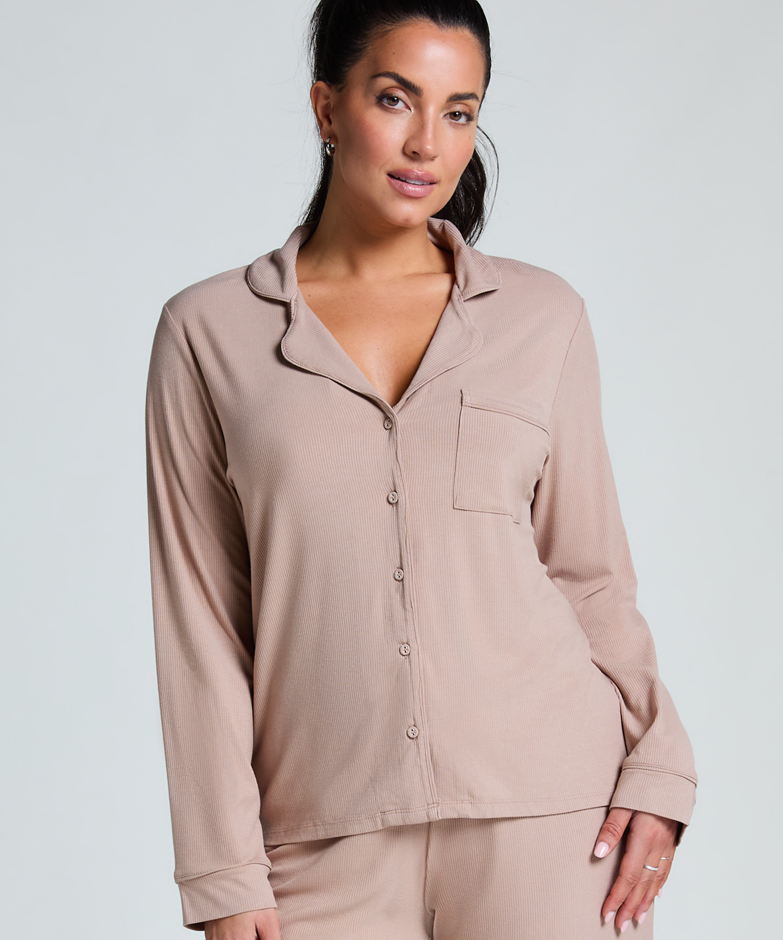 Essential ribbad jacka, Beige, main