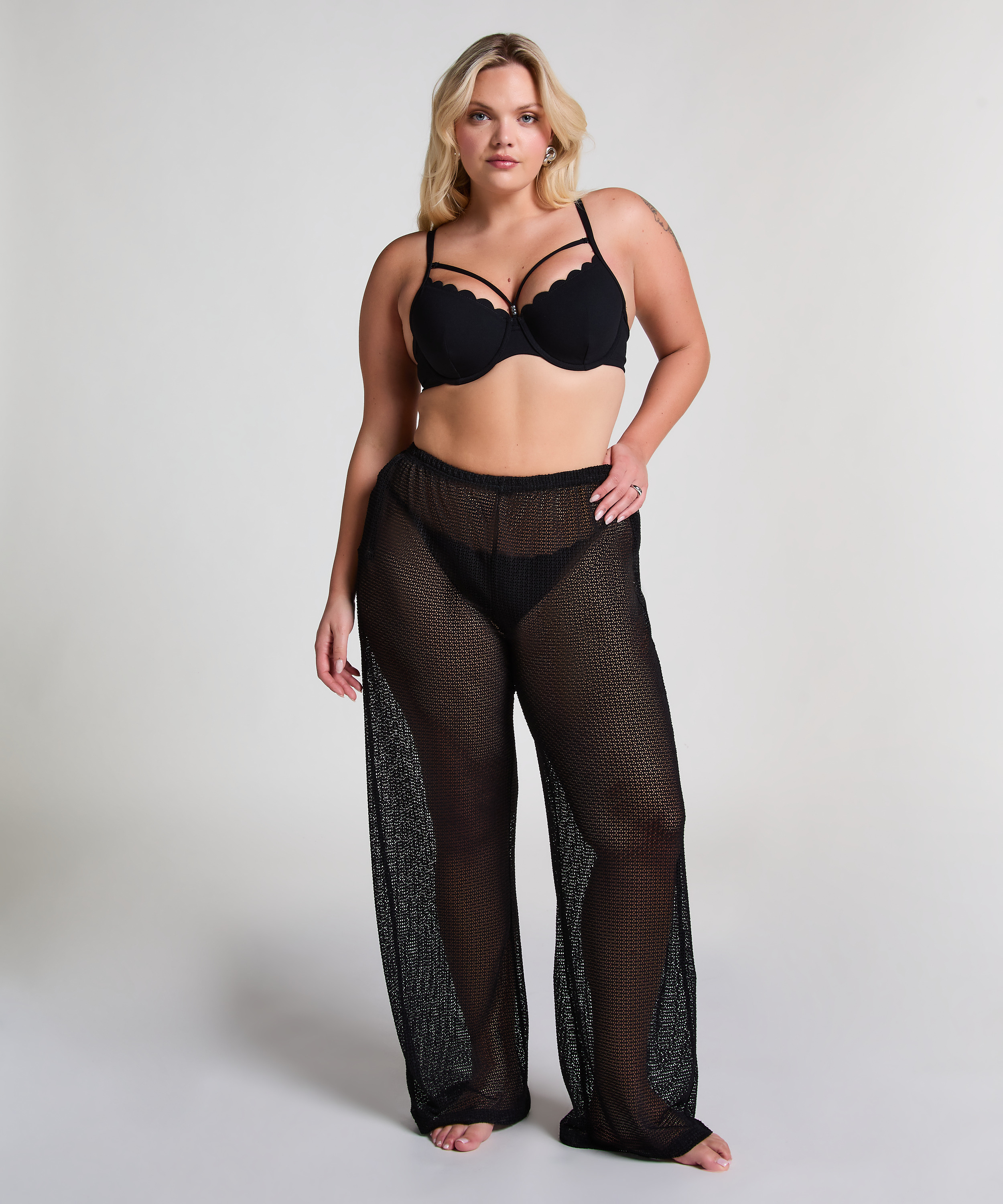 Stickade strandbyxor, Svart, main