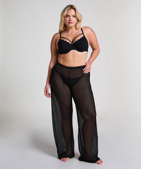 Stickade strandbyxor, Svart