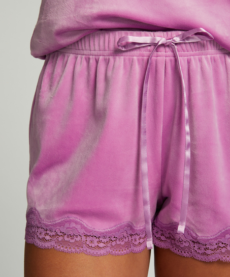 Shorts i sammet och spets, Rosa