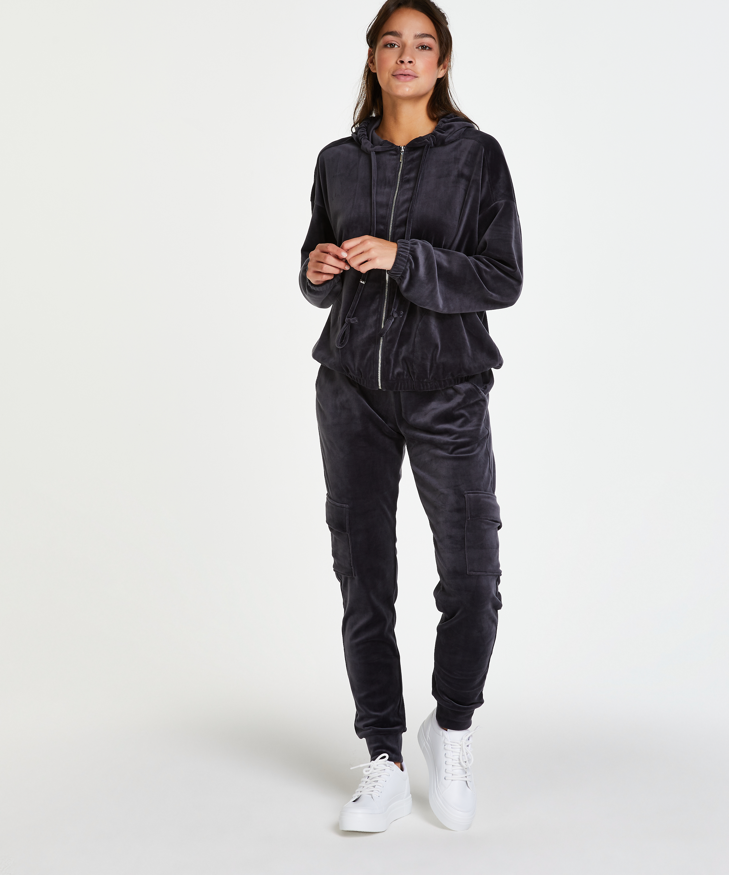 Joggingbyxor Velour Cargo, Gr&aring;, main