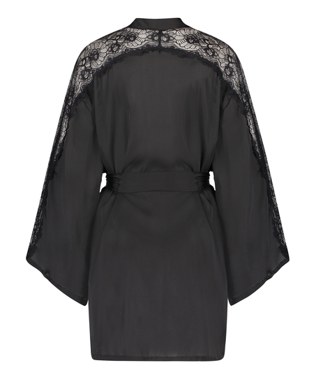 Kimono Lace i satin, Svart