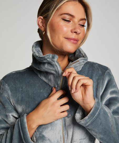 Badrock i fleece med dragkedja, Blå