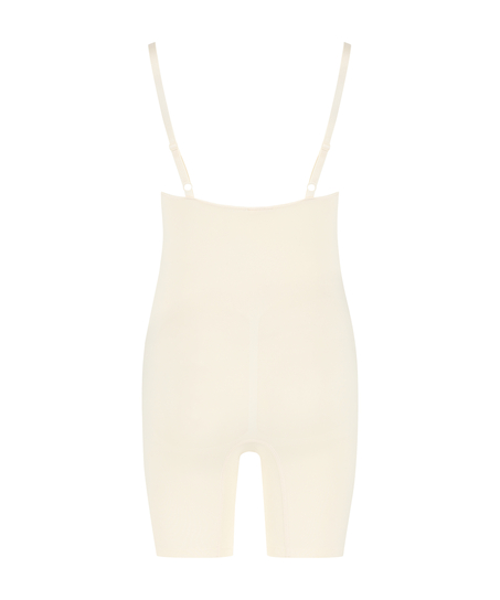 En sömlös bodysuit med högt skurna ben, Beige