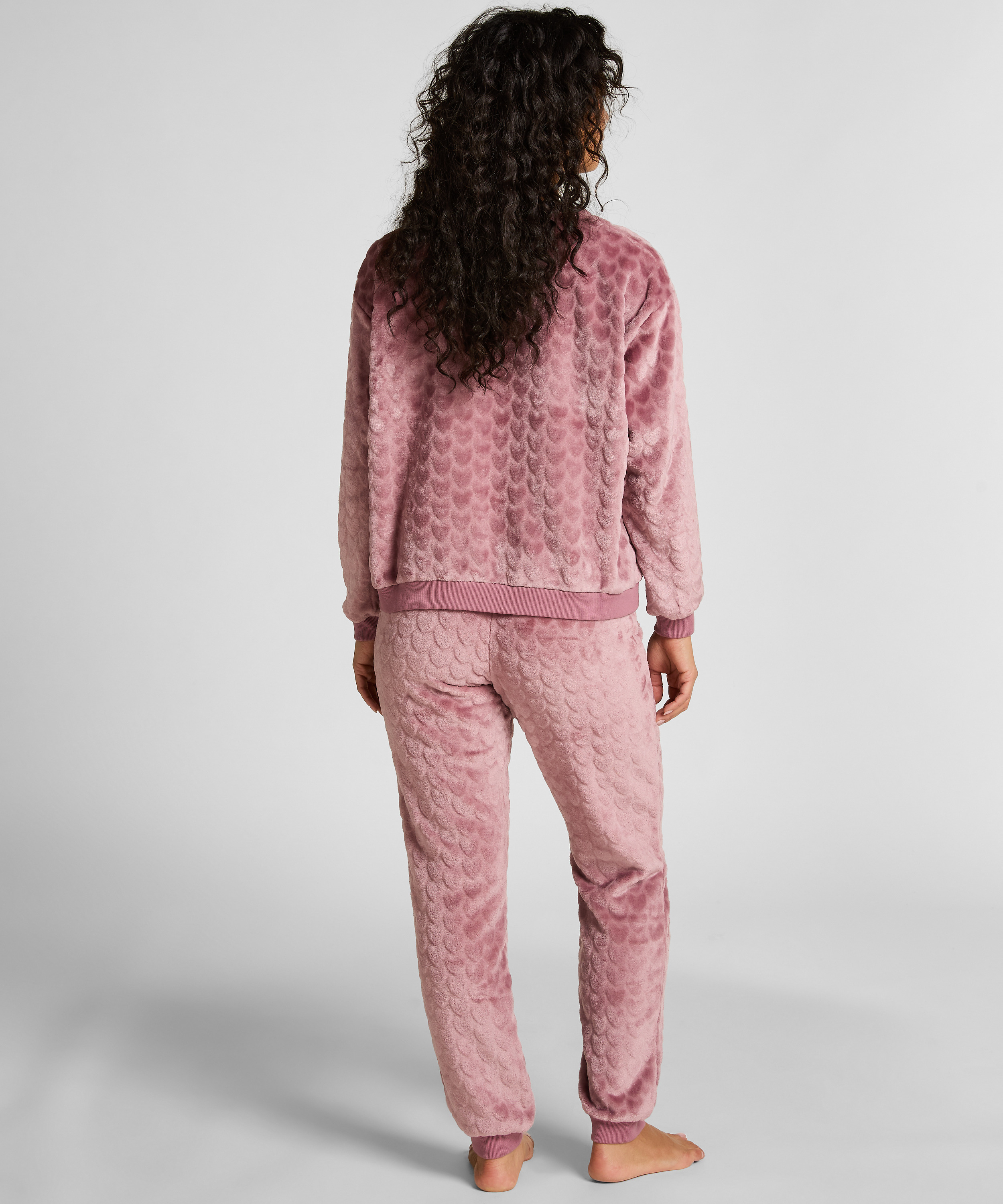 Pyjamasset i fleece med hjärtmönster, Lila, main