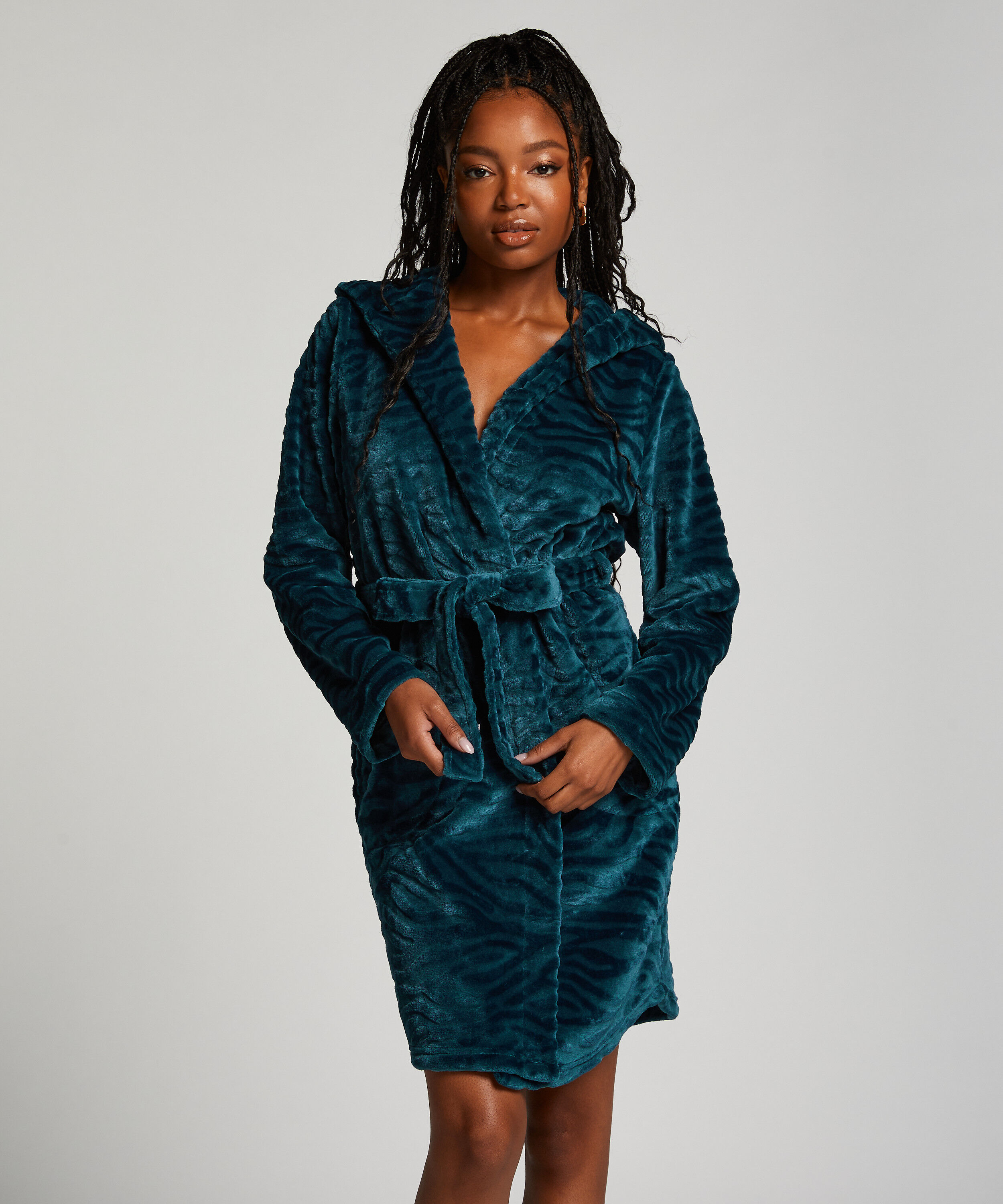 Ribbad badrock av fleece kort, Bl&aring;